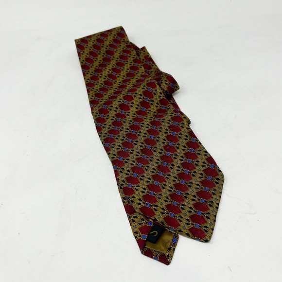ROBERT TALBOTT STUDIO Men’s Maroon Blue Scroll Print Silk Hand Made Tie USA 59” - Picture 2 of 7